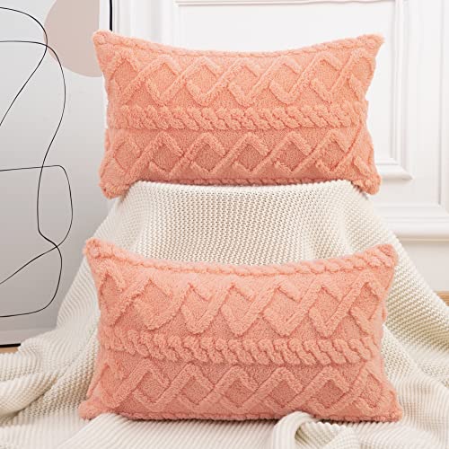 Madizz 2er Set Sanft Kurze Wolle Fleece Dekorativ Zierkissenbezüge Luxus Stil Kissenbezug für Sofa für Schlafzimmer Orange 35x35 cm Quadrat von Madizz