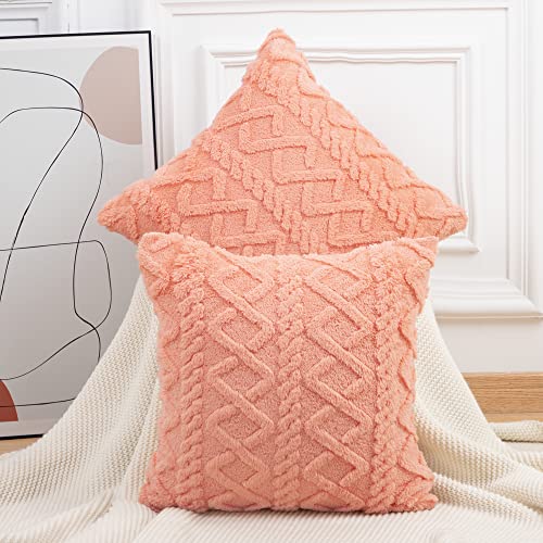 Madizz 2er Set Sanft Kurze Wolle Fleece Dekorativ Zierkissenbezüge Luxus Stil Kissenbezug für Sofa für Schlafzimmer Orange 60x60 cm Quadrat von Madizz