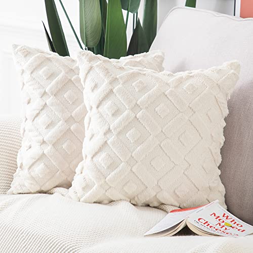 Madizz 2er Set Sanft Plüsch Kurze Wolle Samt Dekorativ Zierkissenbezüge Luxus Stil Kissenbezug für Sofa für Schlafzimmer Beige 30x30 cm Quadrat von Madizz