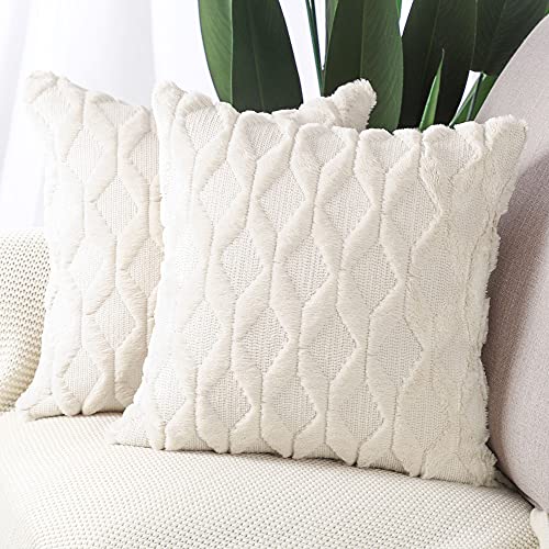 Madizz 2er Set Sanft Plüsch Kurze Wolle Samt Dekorativ Zierkissenbezüge Luxus Stil Kissenbezug für Sofa für Schlafzimmer Beige 35x35 cm Quadrat von Madizz