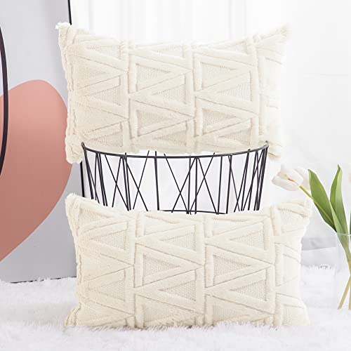 Madizz 2er Set Sanft Plüsch Kurze Wolle Samt Dekorativ Zierkissenbezüge Luxus Stil Kissenbezug für Sofa für Schlafzimmer Beige 40x60 cm Rechteckig von Madizz