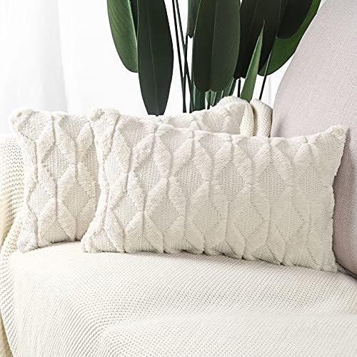 Madizz 2er Set Sanft Plüsch Kurze Wolle Samt Dekorativ Zierkissenbezüge Luxus Stil Kissenbezug für Sofa für Schlafzimmer Beige 40x60 cm Rechteckig von Madizz