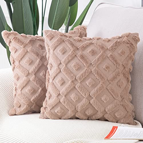 Madizz 2er Set Sanft Plüsch Kurze Wolle Samt Dekorativ Zierkissenbezüge Luxus Stil Kissenbezug für Sofa für Schlafzimmer Braun 30x30 cm Quadrat von Madizz