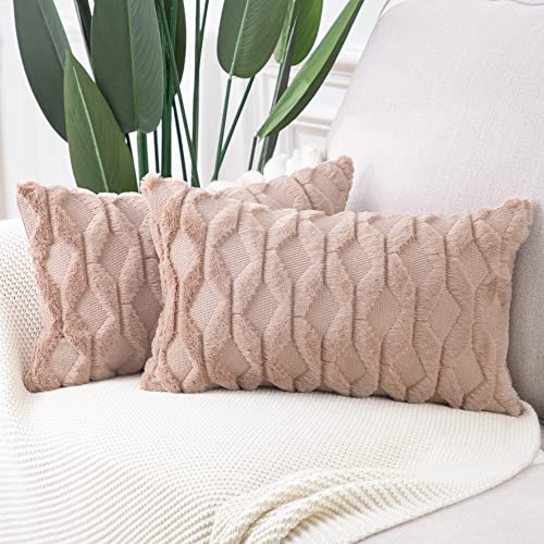 Madizz 2er Set Sanft Plüsch Kurze Wolle Samt Dekorativ Zierkissenbezüge Luxus Stil Kissenbezug für Sofa für Schlafzimmer Braun 30x50 cm Rechteckigig von Madizz