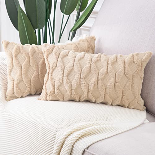 Madizz 2er Set Sanft Plüsch Kurze Wolle Samt Dekorativ Zierkissenbezüge Luxus Stil Kissenbezug für Sofa für Schlafzimmer Khaki 40x80 cm Rechteckig von Madizz