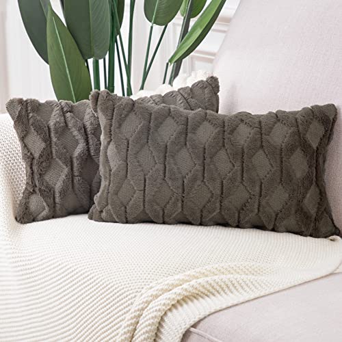 Madizz 2er Set Sanft Plüsch Kurze Wolle Samt Dekorativ Zierkissenbezüge Luxus Stil Kissenbezug für Sofa für Schlafzimmer Taupe 30x50 cm Rechteckig von Madizz