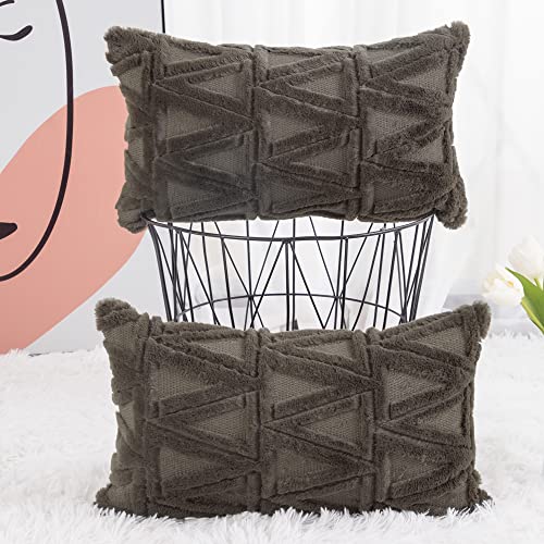 Madizz 2er Set Sanft Plüsch Kurze Wolle Samt Dekorativ Zierkissenbezüge Luxus Stil Kissenbezug für Sofa für Schlafzimmer Taupe 30x50 cm Rechteckig von Madizz