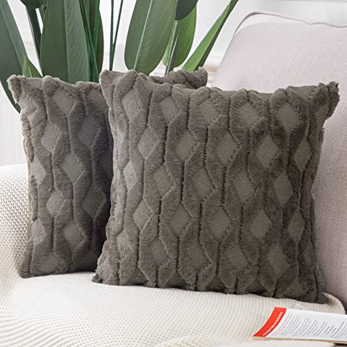 Madizz 2er Set Sanft Plüsch Kurze Wolle Samt Dekorativ Zierkissenbezüge Luxus Stil Kissenbezug für Sofa für Schlafzimmer Taupe 35x35 cm Quadrat von Madizz