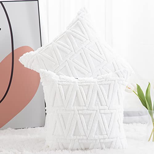 Madizz 2er Set Sanft Plüsch Kurze Wolle Samt Dekorativ Zierkissenbezüge Luxus Stil Kissenbezug für Sofa für Schlafzimmer Weiß 30x30 cm Quadrat von Madizz