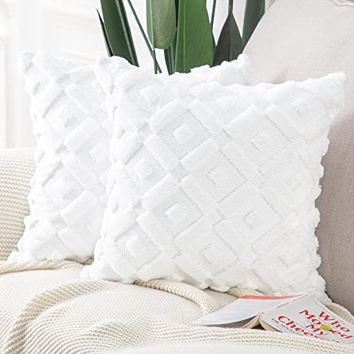 Madizz 2er Set Sanft Plüsch Kurze Wolle Samt Dekorativ Zierkissenbezüge Luxus Stil Kissenbezug für Sofa für Schlafzimmer Weiß 30x30 cm Quadrat von Madizz