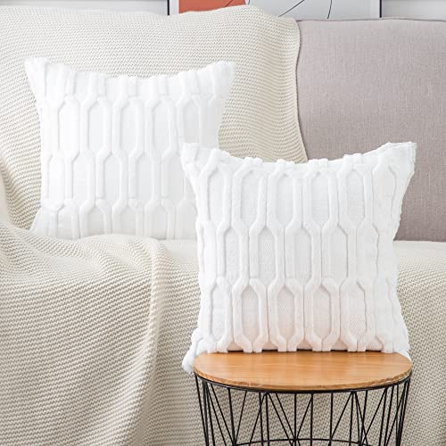 Madizz 2er Set Sanft Plüsch Kurze Wolle Samt Dekorativ Zierkissenbezüge Luxus Stil Kissenbezug für Sofa für Schlafzimmer Weiß 50x50 cm Quadrat von Madizz