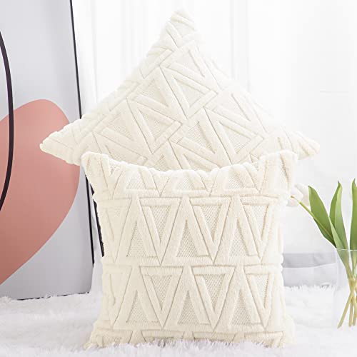 Madizz 2er Set Sanft Plüsch Kurze Wolle Samt Dekorativ Zierkissenbezüge Luxus Stil Kissenbezug für Sofa für Schlafzimmer Beige 40x40 cm Quadrat von Madizz