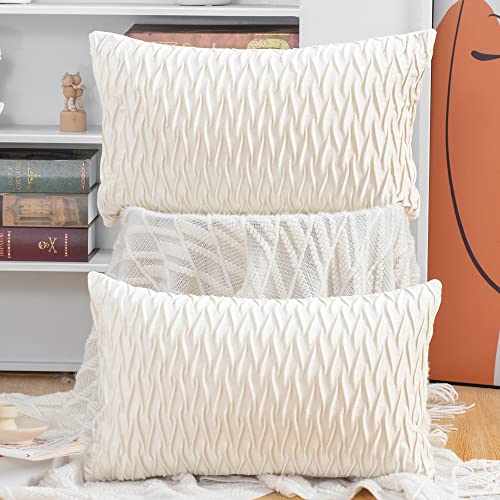 Madizz 2er Set Samt Dekorativ Zierkissenbezüge Luxus Stil Kissenbezug für Sofa für Schlafzimmer Weiß 30x50 cm Rechteckigig von Madizz