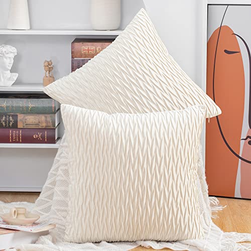 Madizz 2er Set Samt Dekorativ Zierkissenbezüge Luxus Stil Kissenbezug für Sofa für Schlafzimmer Weiß 55x55 cm Quadrat von Madizz