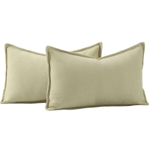 Madizz 2er Set Schlicht Chenille Kissenbezügen Weiche dekorative Kissenbezüge für Sofa Schlafzimmer Kissenhülle Gelbgrün 30x50 cm Rechteckig von Madizz