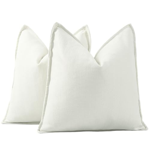 Madizz 2er Set Schlicht Chenille Kissenbezügen Weiche dekorative Kissenbezüge für Sofa Schlafzimmer Kissenhülle Weiß 60x60 cm Quadrat von Madizz