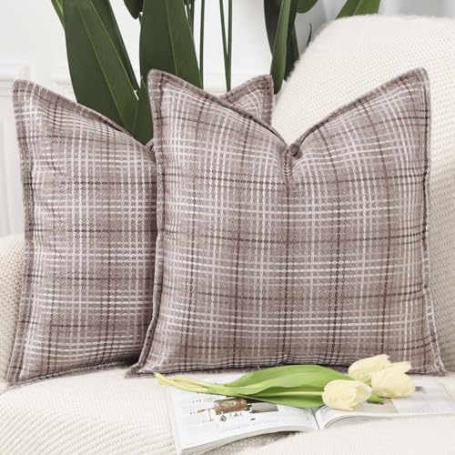 Madizz 2er Set im Freien Gewebtes Kissenbezügen mit Kante Weiche dekorative Kissenbezüge für Terrasse Sofa Schlafzimmer Kissenhülle Taupe 40x40 cm Quadrat von Madizz