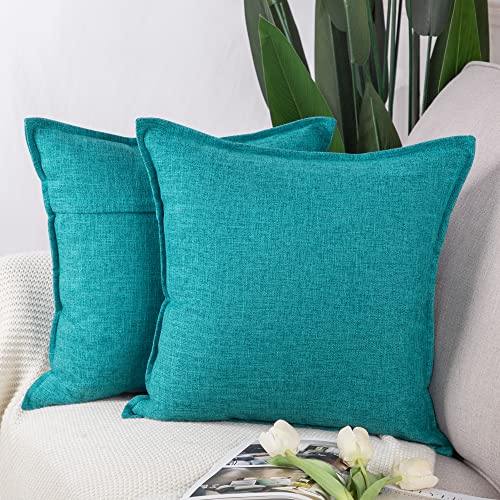 Madizz 2er Set Leinen Kissenbezügen Weiche dekorative Kissenbezüge für Sofa Schlafzimmer Kissenhülle Blaugrün 40x40 cm Quadrat von Madizz