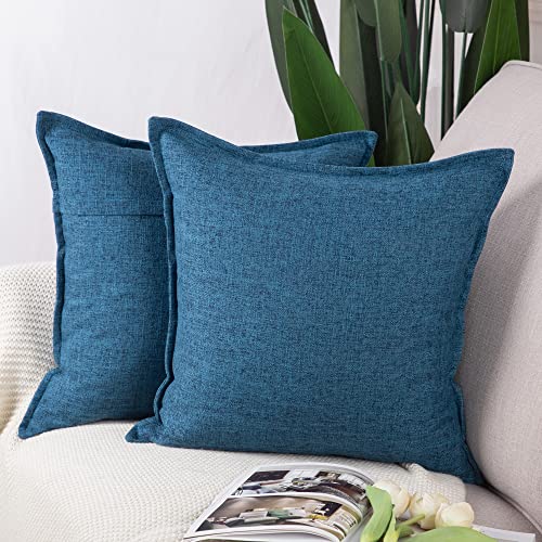 Madizz 2er Set Leinen Kissenbezügen Weiche dekorative Kissenbezüge für Sofa Schlafzimmer Kissenhülle Dunkelblau 40x40 cm Quadrat von Madizz