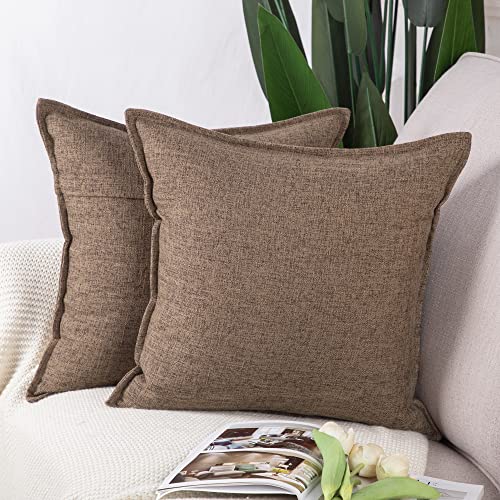 Madizz 2er Set Leinen Kissenbezügen Weiche dekorative Kissenbezüge für Sofa Schlafzimmer Kissenhülle Dunkelbraun 45x45 cm Quadrat von Madizz