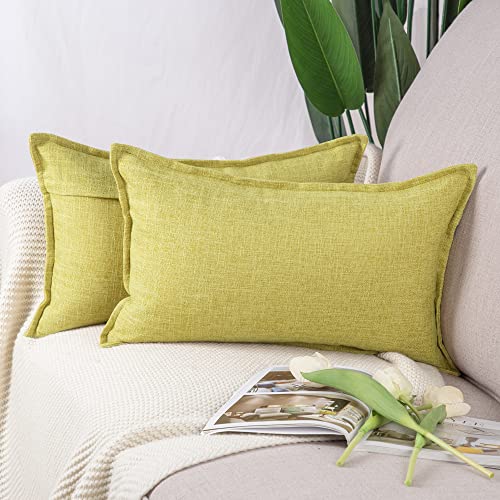 Madizz 2er Set Leinen Kissenbezügen Weiche dekorative Kissenbezüge für Sofa Schlafzimmer Kissenhülle Gelbgrün 30x50 cm Rechteckig von Madizz