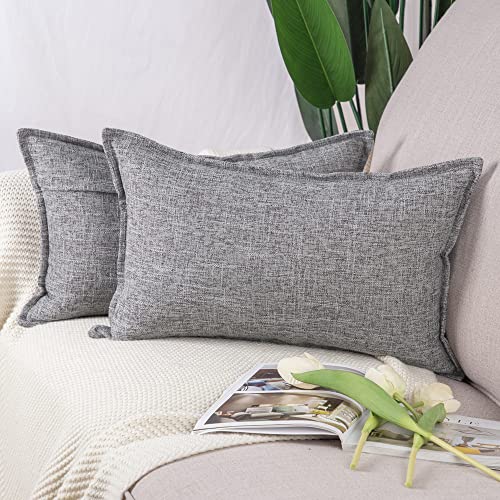 Madizz 2er Set Leinen Kissenbezügen Weiche dekorative Kissenbezüge für Sofa Schlafzimmer Kissenhülle Grau 30x50 cm Rechteckig von Madizz