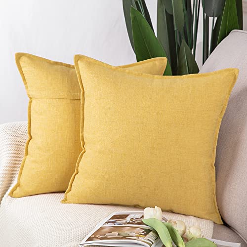 Madizz 2er Set Leinen Kissenbezügen Weiche dekorative Kissenbezüge für Sofa Schlafzimmer Kissenhülle Hellbeige 40x40 cm Quadrat von Madizz