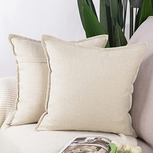 Madizz 2er Set Leinen Kissenbezügen Weiche dekorative Kissenbezüge für Sofa Schlafzimmer Kissenhülle Hellbeige 40x40 cm Quadrat von Madizz