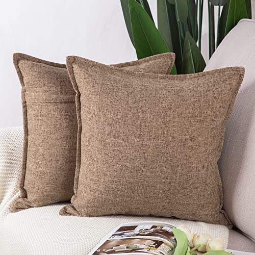 Madizz 2er Set Leinen Kissenbezügen Weiche dekorative Kissenbezüge für Sofa Schlafzimmer Kissenhülle Hellbraun 55x55 cm Quadrat von Madizz