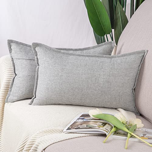 Madizz 2er Set Leinen Kissenbezügen Weiche dekorative Kissenbezüge für Sofa Schlafzimmer Kissenhülle Hellgrau 30x50 cm Rechteckig von Madizz