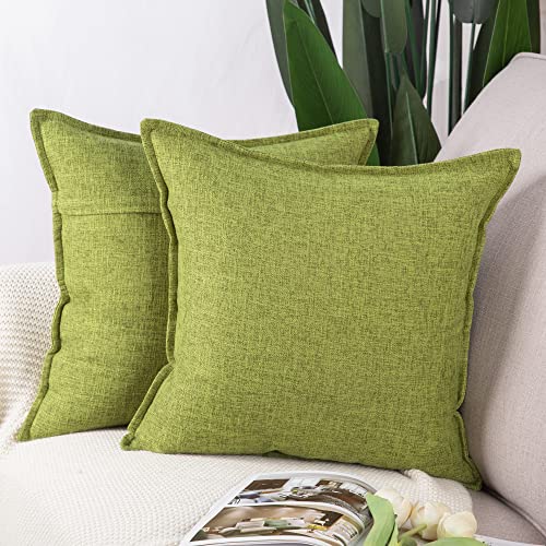 Madizz 2er Set Leinen Kissenbezügen Weiche dekorative Kissenbezüge für Sofa Schlafzimmer Kissenhülle Hellgrün 45x45 cm Quadrat von Madizz