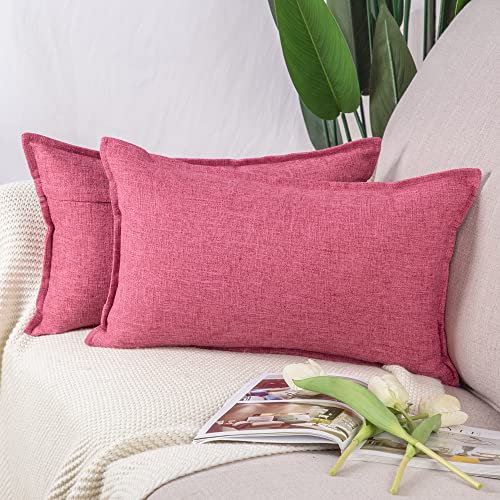 Madizz 2er Set Leinen Kissenbezügen Weiche dekorative Kissenbezüge für Sofa Schlafzimmer Kissenhülle Rosa 30x50 cm Rechteckig von Madizz