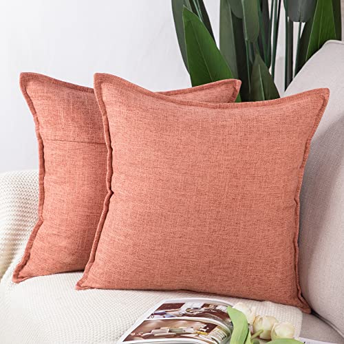 Madizz 2er Set Leinen Kissenbezügen Weiche dekorative Kissenbezüge für Sofa Schlafzimmer Kissenhülle Rot 50x50 cm Quadrat von Madizz