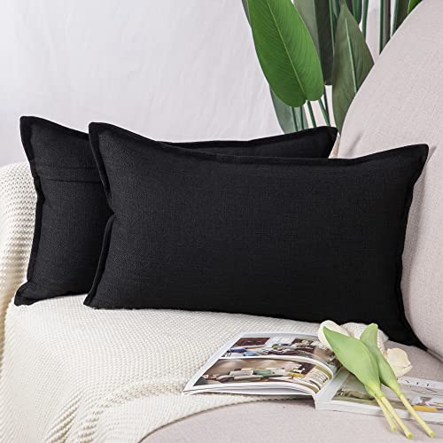 Madizz 2er Set Leinen Kissenbezügen Weiche dekorative Kissenbezüge für Sofa Schlafzimmer Kissenhülle Schwarz 30x50 cm Rechteckig von Madizz