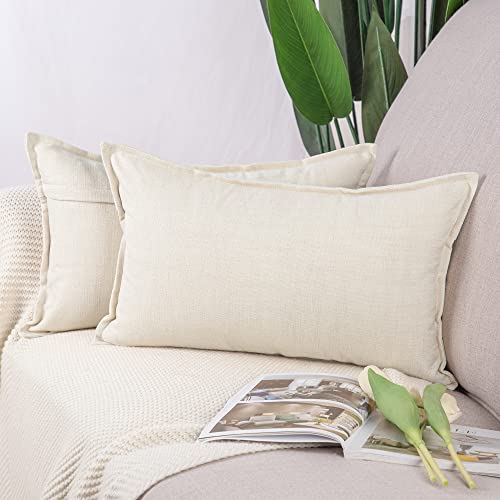 Madizz 2er Set Leinen Kissenbezügen Weiche dekorative Kissenbezüge für Sofa Schlafzimmer Kissenhülle Weiß 30x50 cm Rechteckig von Madizz