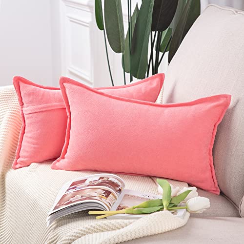 Madizz 2er Set kurzen Chenille Zierkissenbezüge weicher dekorativer Kissenbezug für Sofa, Schlafzimmer Kissenhülle Rosa 30x50 cm Rechteckig von Madizz