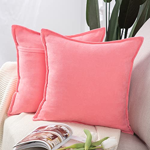 Madizz 2er Set kurzen Chenille Zierkissenbezüge weicher dekorativer Kissenbezug für Sofa, Schlafzimmer Kissenhülle Rosa 40x40 cm Quadrat von Madizz