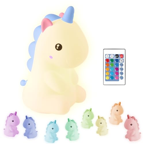 Einhorn Nachtlichter - Kinderzimmer Nachtlicht - USB-C Wiederaufladbar mit Fernbedienung - Baby Light - Led Nachtlicht Kinder - Silkon Dimmbar Kinderlampe - Timer Nachttischlampe - Schlummerleuchten von Madrigal