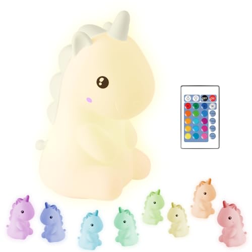 Einhorn Nachtlichter - Kinderzimmer Nachtlicht - USB-C Wiederaufladbar mit Fernbedienung - Baby Light - Led Nachtlicht Kinder - Silkon Dimmbar Kinderlampe - Nachttischlampe (Einhorn Weiß Mähne) von Madrigal