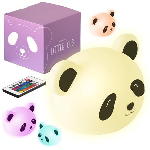 Panda Lampe - Kinder-Nachtlicht - Kinderzimmer - USB-C Wiederaufladbar mit Fernbedienung - Mehrfarbiges und warmes Licht - Weiches Silkon - Regenbogen Licht Timer von Madrigal