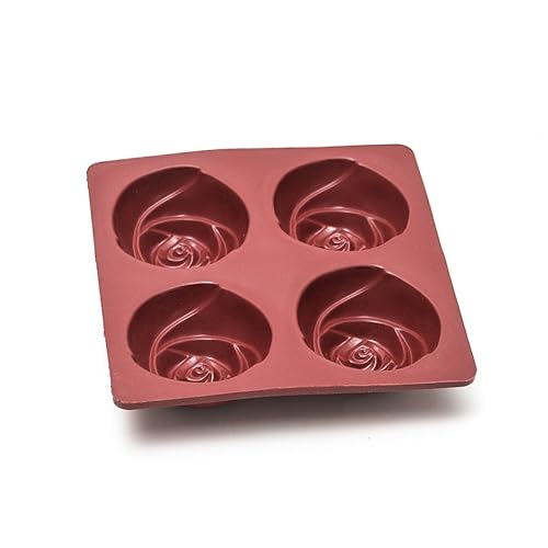 Maé Innovation Silikonform, Rosa, 20 x 20 cm, 4 Mulden, Ø 7,6 x 3 cm, antihaftbeschichtet, 100% Premium-Qualität, hergestellt in Frankreich von Maé