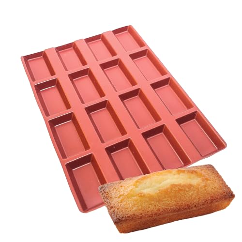 Maé Innovation Silikonform Financier 40 x 30 cm – 16 Mulden 8,6 x 4,7 x 1,5 cm – antihaftbeschichtet – 100% Premium – hergestellt in Frankreich von Maé