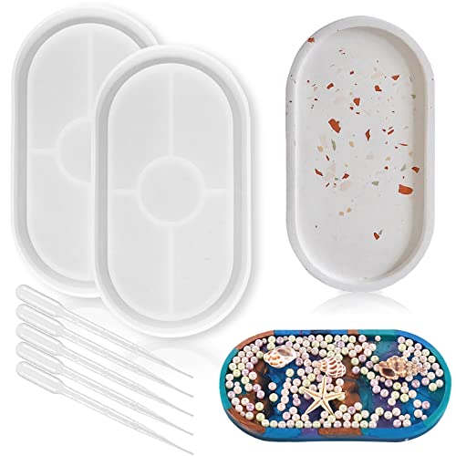 MaehSab 2 Stück DIY Tablett Harz Form Kit, Silikon Oval Craft Tellerform, Schmuck Epoxidharz Gießuntersetzer Form, Terrazzo Jesmonite Tablett Maker Design Handgefertigtes Tablett für Heimdekoration von MaehSab