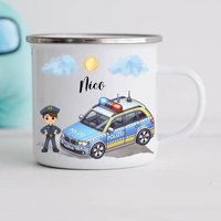 Polizei Tasse Kind Mit Name Personalisiert Geschenk Einschulung Geburtstag Traumberuf Emaille Keramik Becher Mädchen Junge Kindergeschirr von MaerchenDruckerei