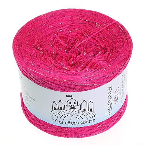 Bobbel Wolle Uni + Multicolour Glitzer 300g - 1140m 4Fach Größe Strickwolle Häkeln (Neonpink Multicolour Glitzer) von LiLu´s Märchengarne