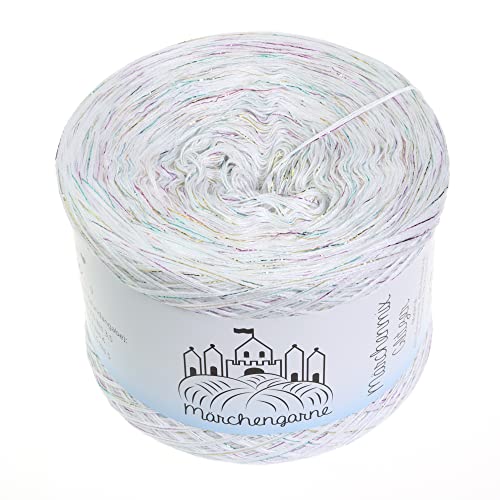 Bobbel Wolle Uni + Multicolour Glitzer 300g - 1140m 4Fach Größe Strickwolle Häkeln (Weiß Multicolour Glitzer) von LiLu´s Märchengarne