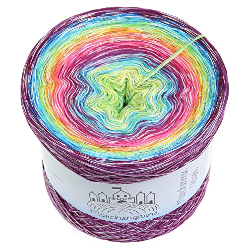 Farbverlaufsgarn Bobbel Wolle mit Glitzer Größe wählbar Strickwolle Häkeln 4Fach (Multicolour Glitzer + Faden Weiß Feuerwerk, 500g/1900m - 4Fach) von LiLu´s Märchengarne