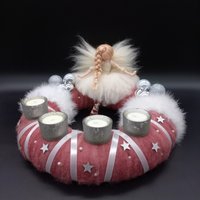 Adventskranz Littlestar - Dekokranz Weihnachtsdeko Filzfigur Deko Fee Xmas Filz Teelichter Sterne Engel Weihnachtsengel Filzengel Elfe von Maerchenglanz