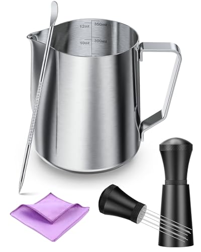 【Espressomaschinen Zubehör Kit】7 Edelstahl Nadeln Espresso Verteilerwerkzeug, 340.2 g Milchaufschäumkrug mit Latte Art Stift, Reinigungstücher für Espressomaschinen, Dampfstäbe von Maestri House