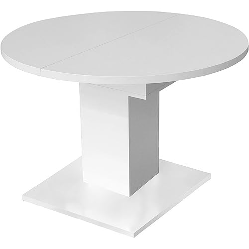 Mäusbacher 0588/104 Tisch rund Weiss matt Esszimmertisch Küchentisch Speisezimmer ausziehbar auf 144 cm von Mäusbacher